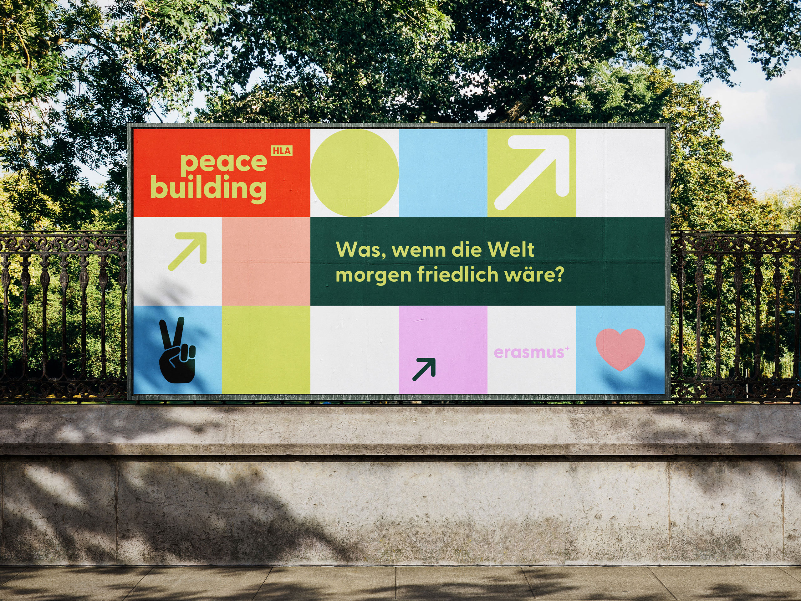 Peace Building – Billboard mit farbenfrohem Kampagnen-Design, Corporate Design